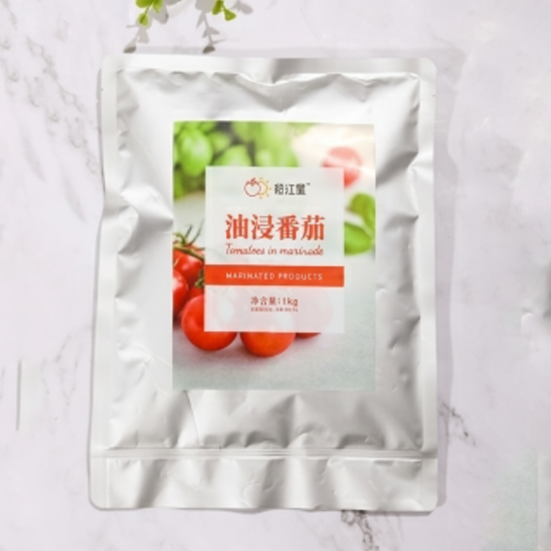 Split cherry tomatoes in oil